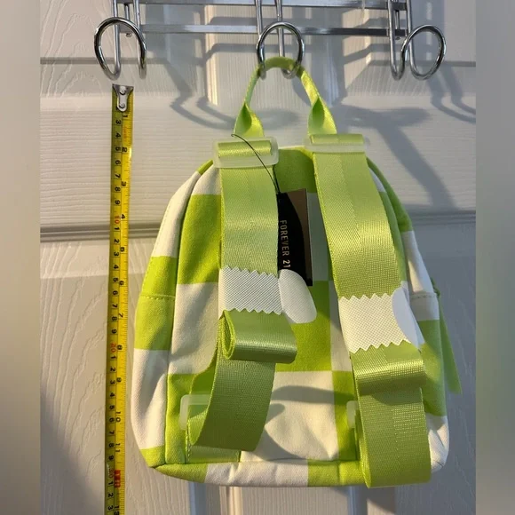 NEW NWT ๐๐ค lime green white checkered flag backpack ๐ handbag purse small - Picture 4 of 9